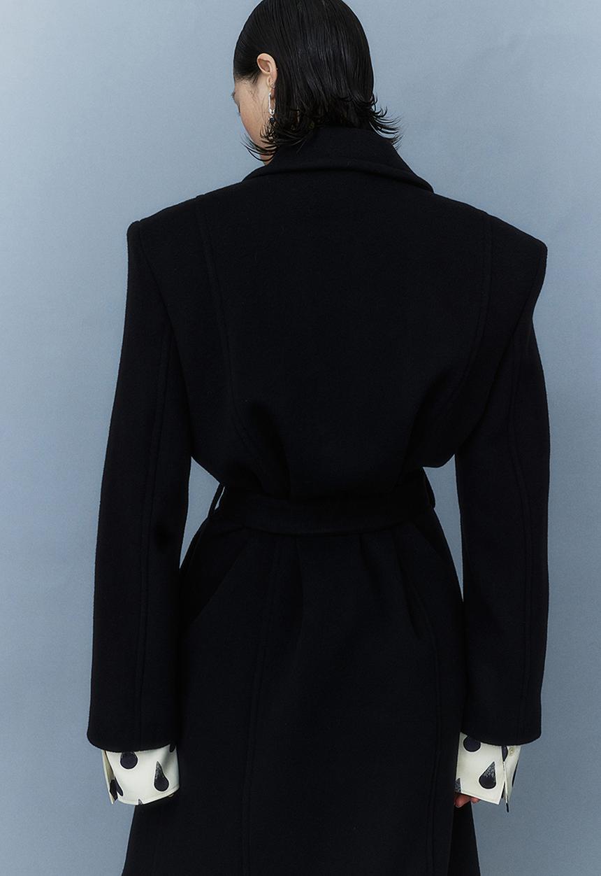 H&M - H&M Studio: Wool-blend tie-belt coat - midnight black 