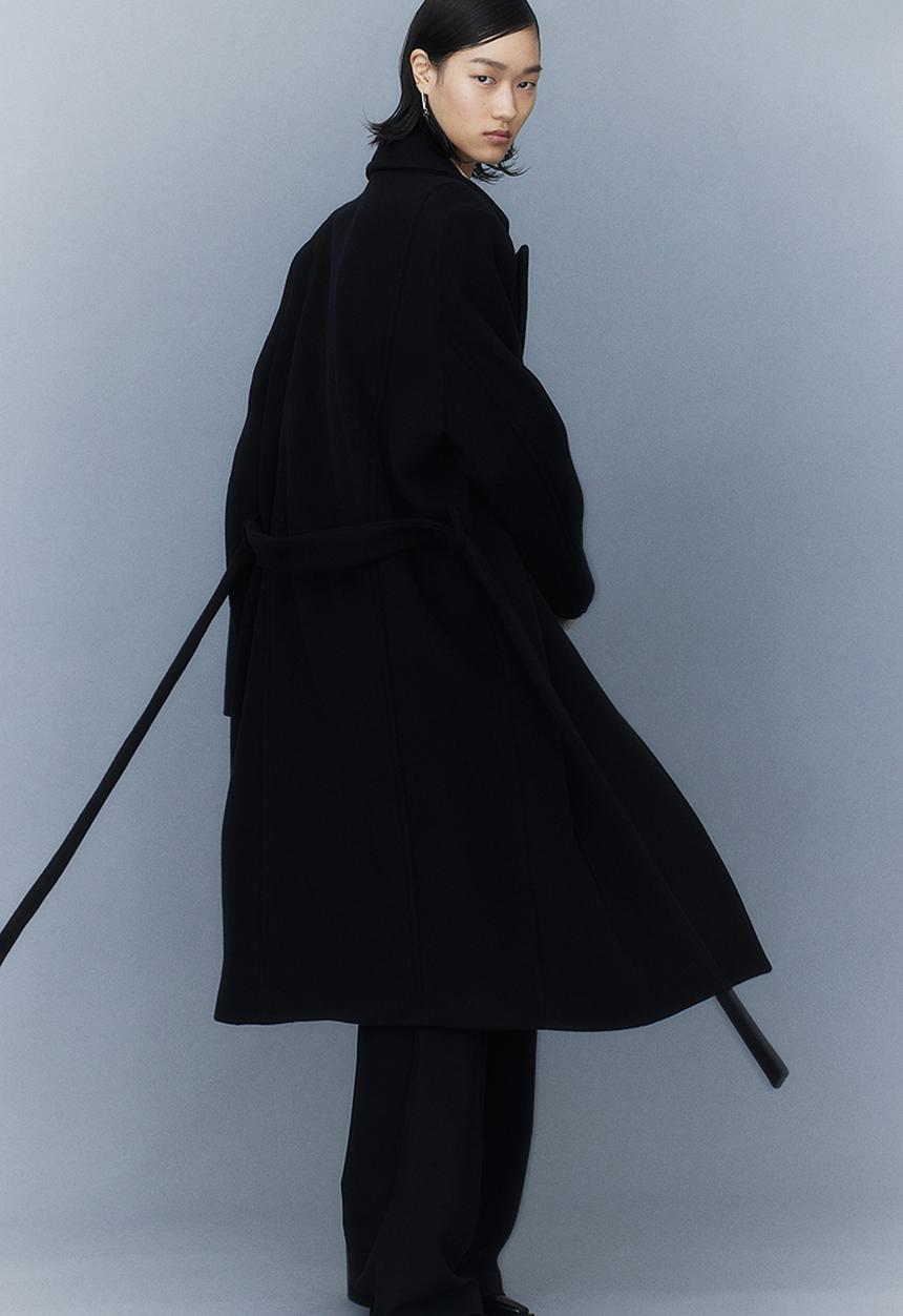 H&M - H&M Studio: Wool-blend tie-belt coat - midnight black 