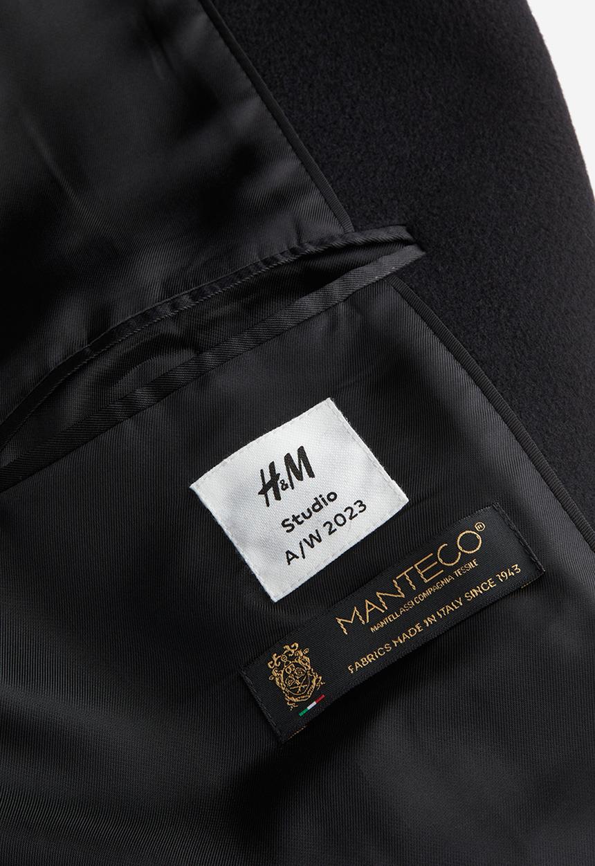 H&M - H&M Studio: Wool-blend tie-belt coat - midnight black 