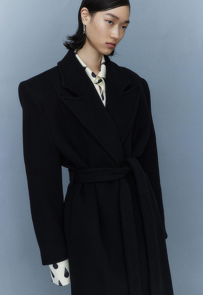 H&M - H&M Studio: Wool-blend tie-belt coat - midnight black 
