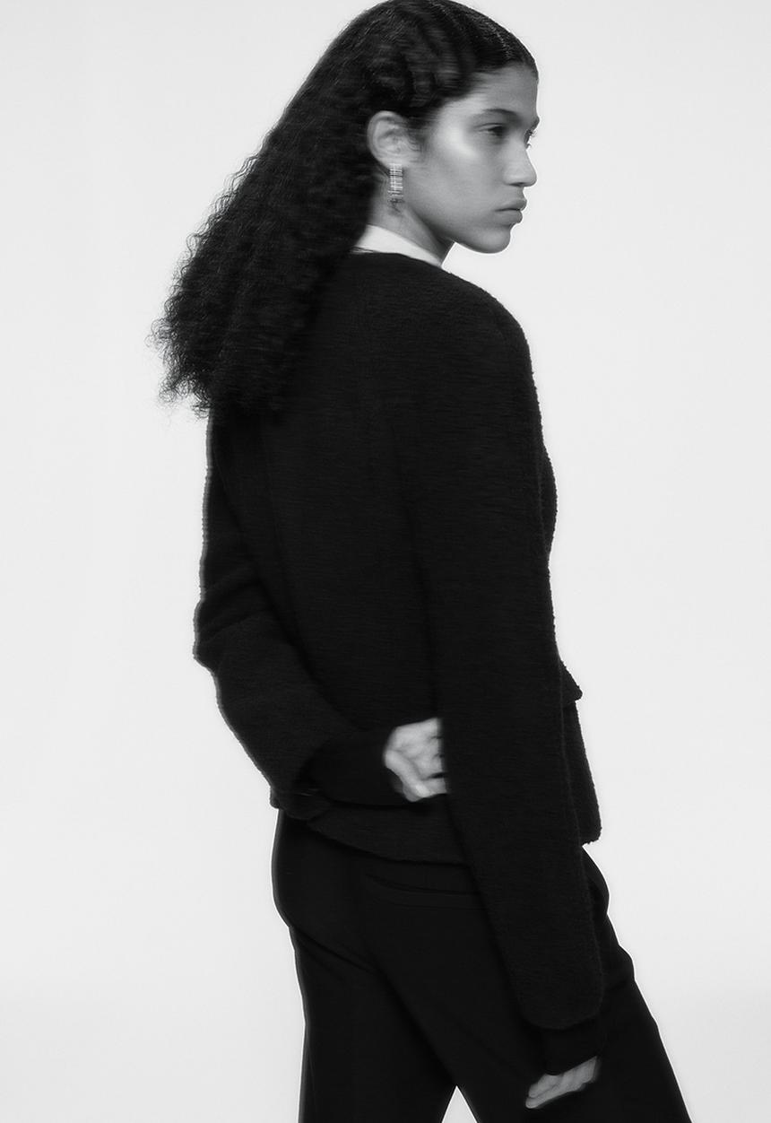 H&M - H&M Studio: Wool-blend pleat-neckline jacket - umber brown