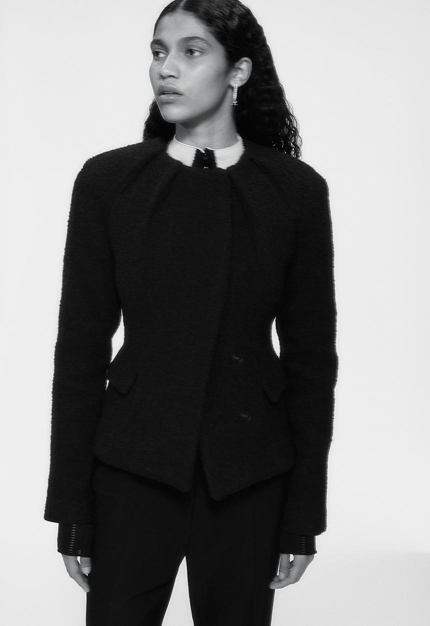 H&M - H&M Studio: Wool-blend pleat-neckline jacket - umber brown