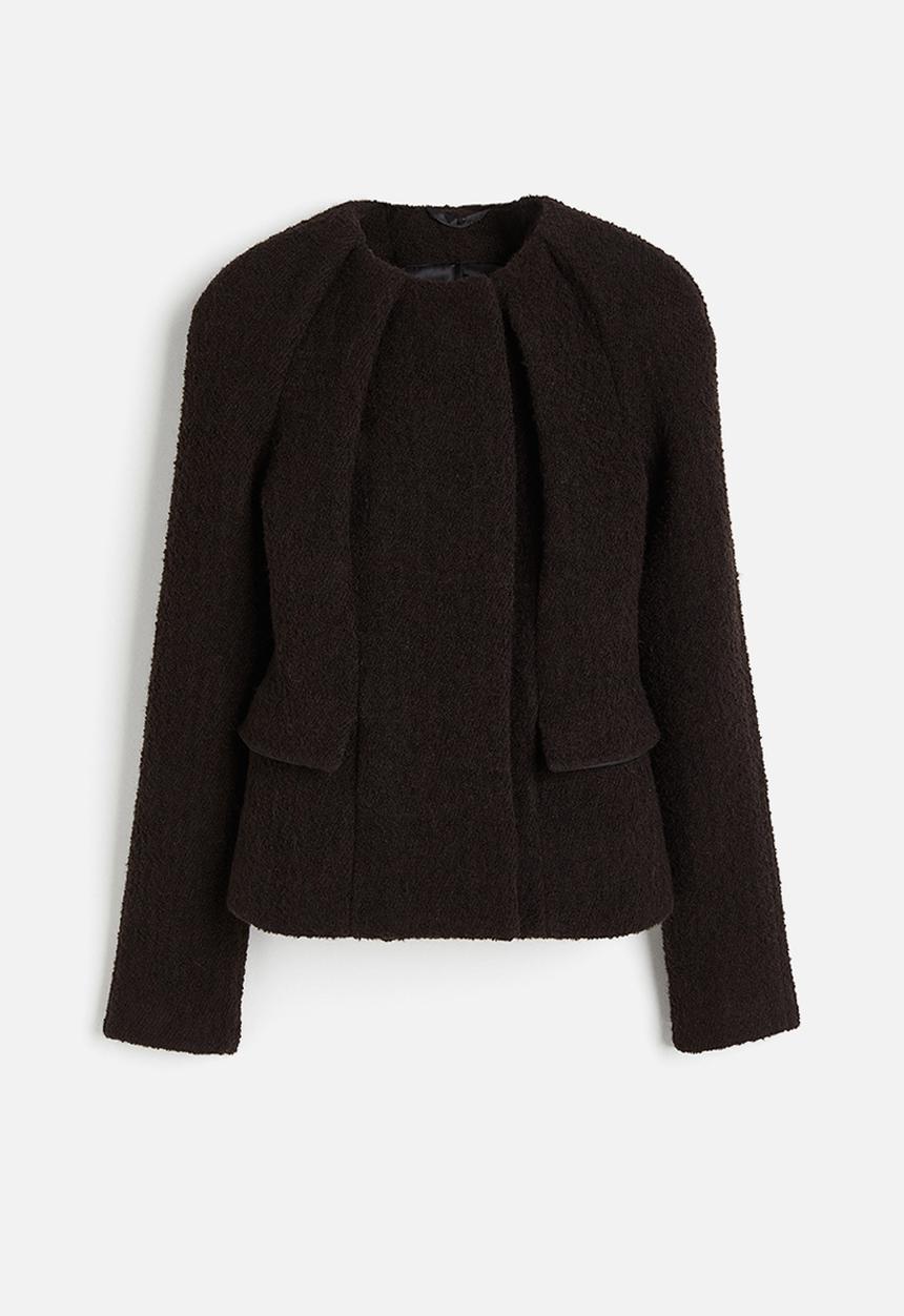 H&M - H&M Studio: Wool-blend pleat-neckline jacket - umber brown