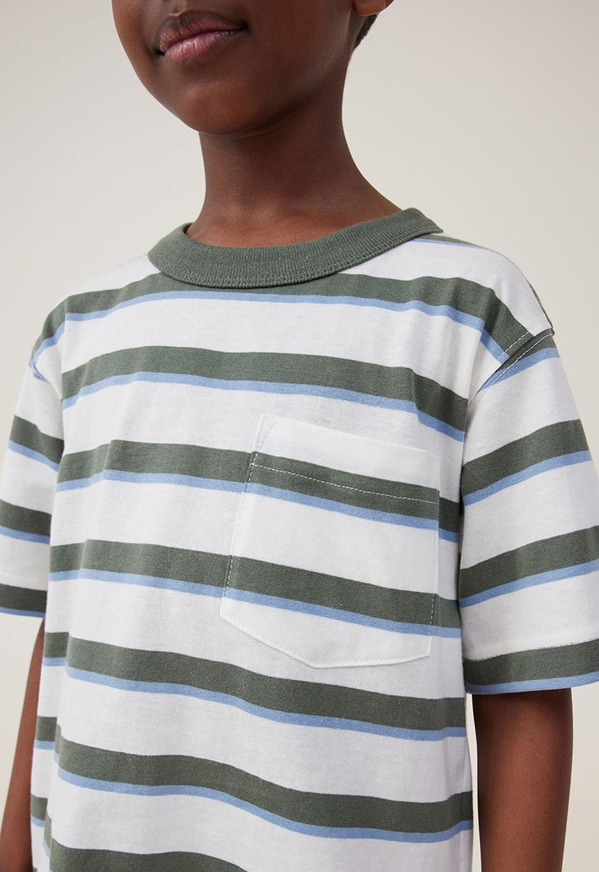 Cotton On - The essential short sleeve tee - swag green/dusty blue/vanilla stripe