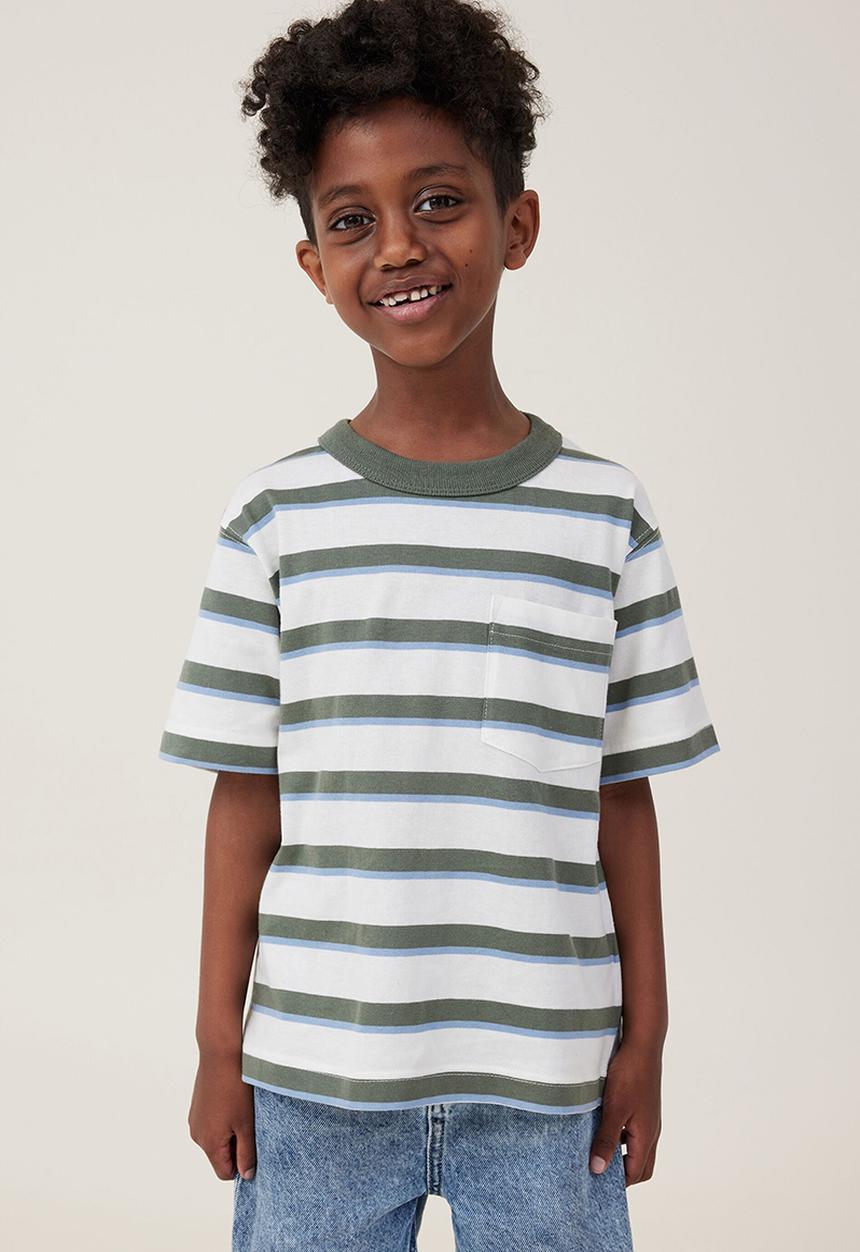 Cotton On - The essential short sleeve tee - swag green/dusty blue/vanilla stripe