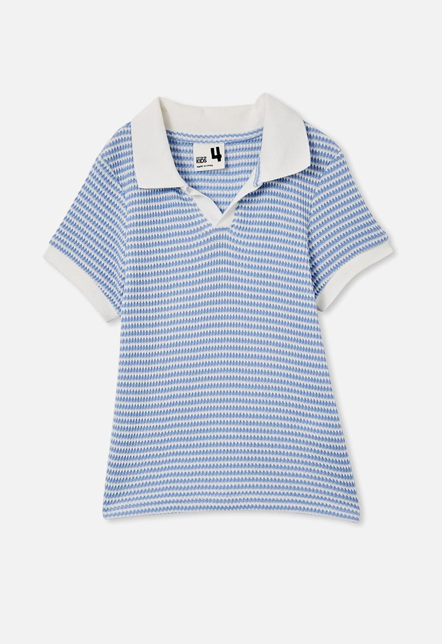 Cotton On - Winston waffle polo - dusk blue/vanilla stripe