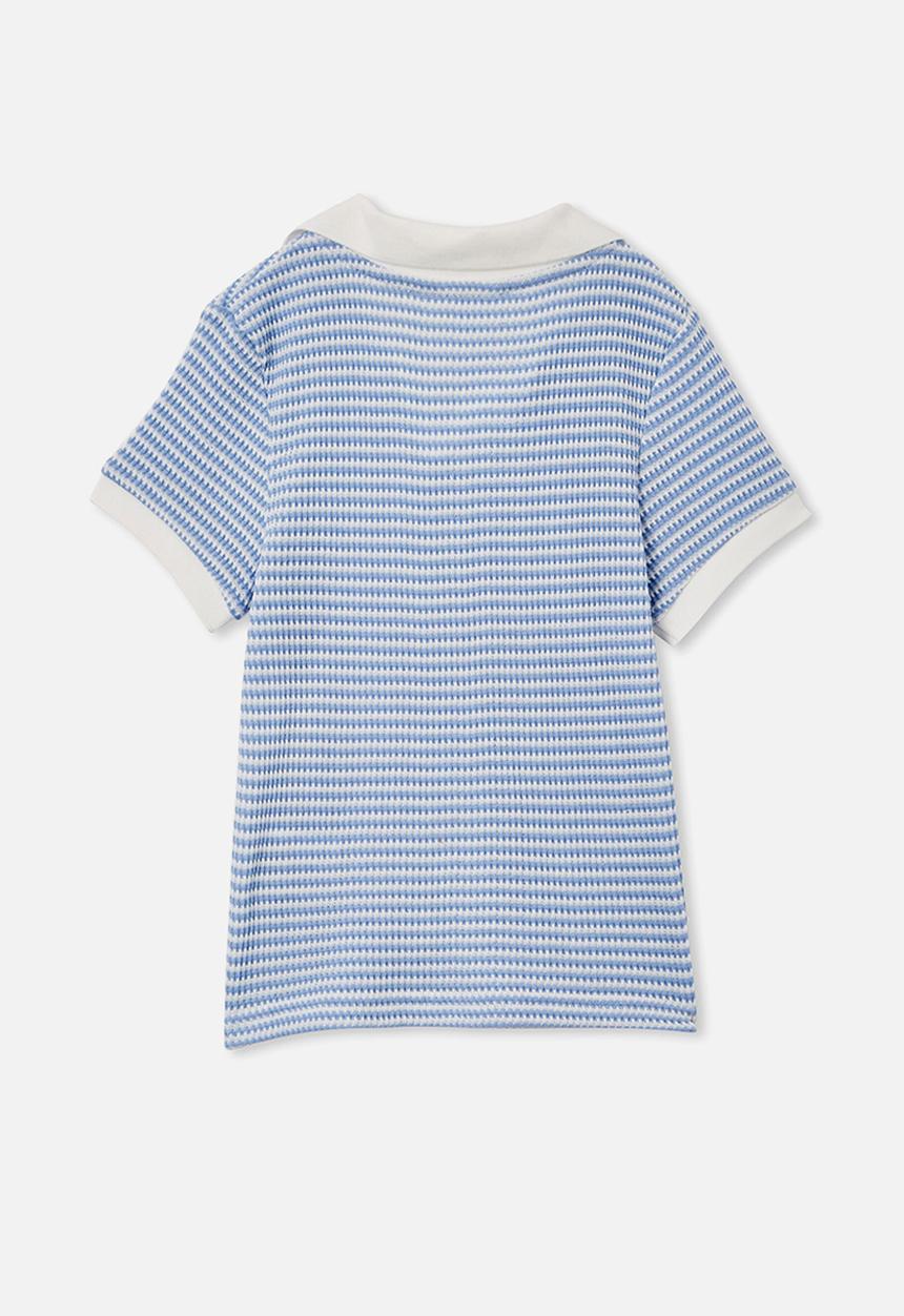 Cotton On - Winston waffle polo - dusk blue/vanilla stripe
