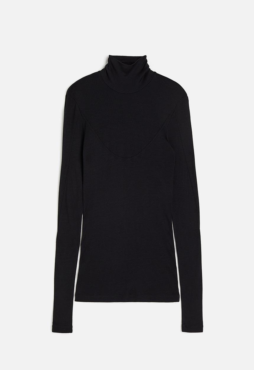 H&M - H&M Studio: Silk turtleneck top - midnight black