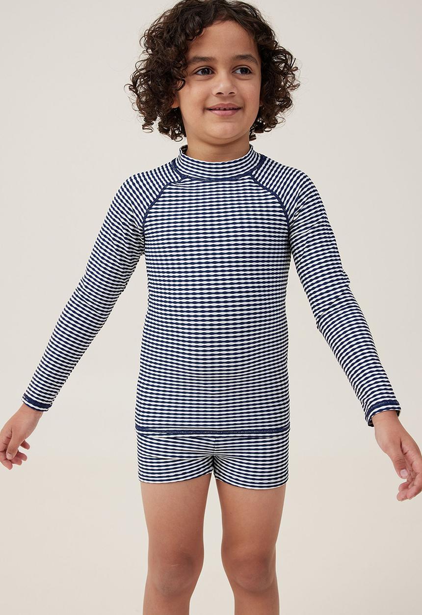 Cotton On - Flynn long sleeve raglan rash vest - in the navy/stripe