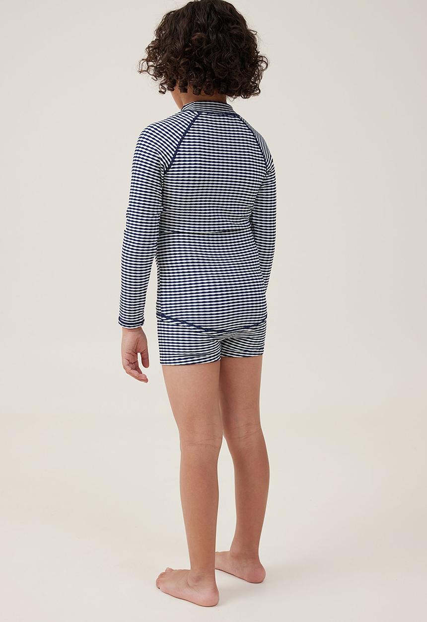 Cotton On - Flynn long sleeve raglan rash vest - in the navy/stripe