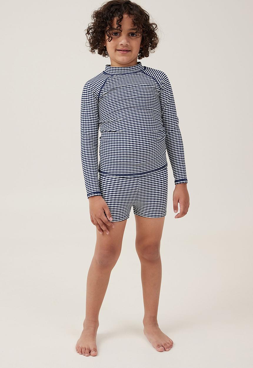 Cotton On - Flynn long sleeve raglan rash vest - in the navy/stripe