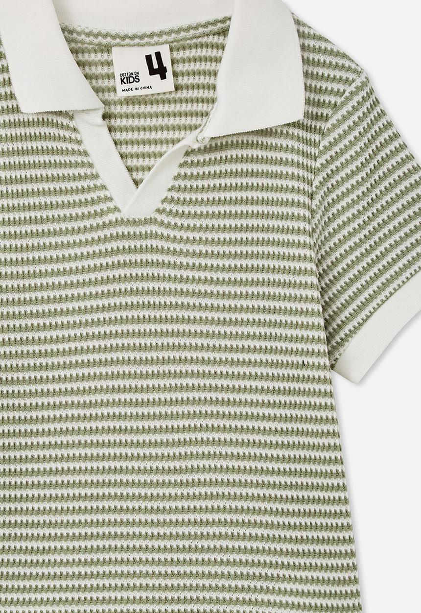 Cotton On - Winston waffle polo - deep sage/vanilla stripe