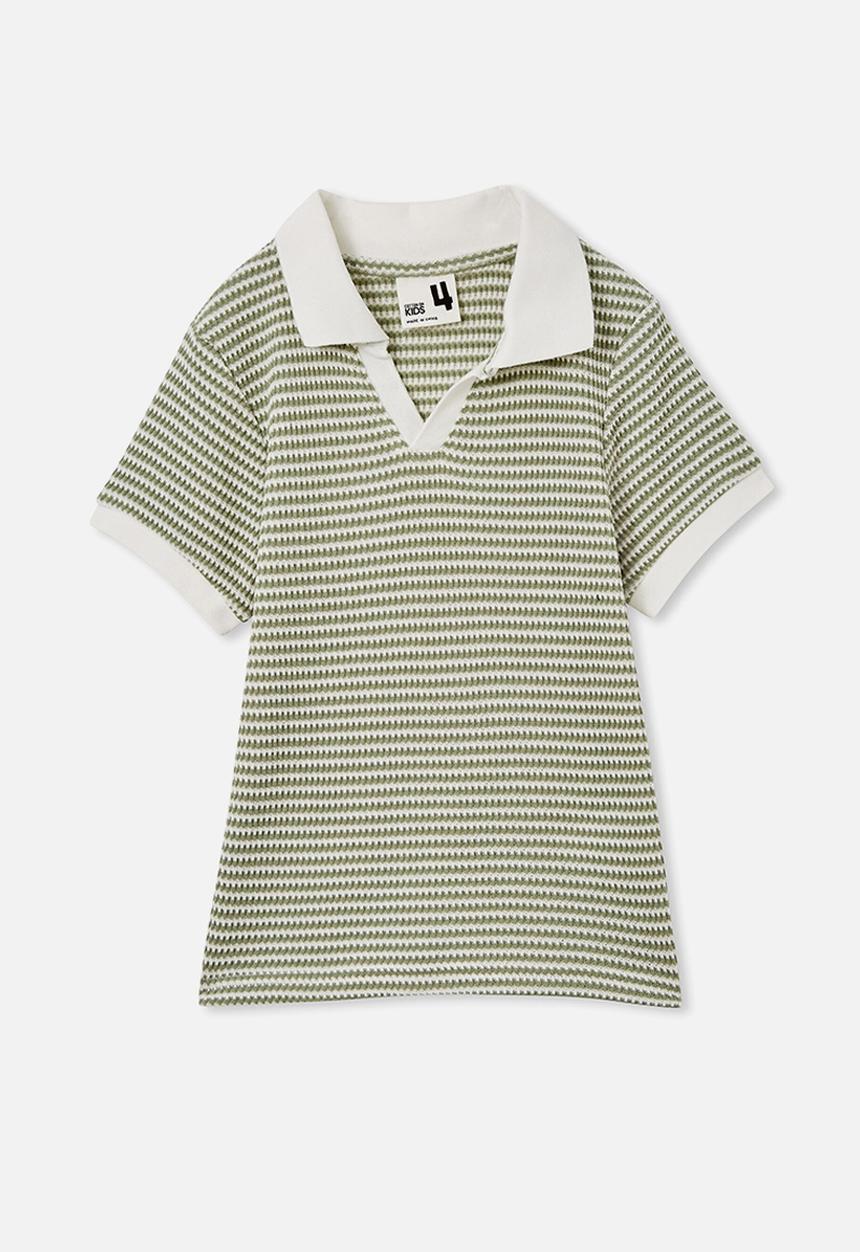 Cotton On - Winston waffle polo - deep sage/vanilla stripe