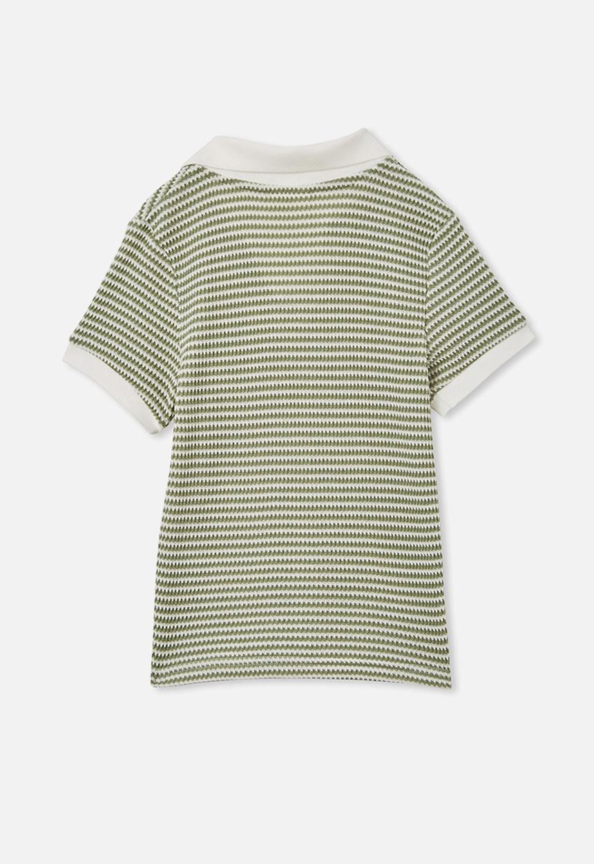 Cotton On - Winston waffle polo - deep sage/vanilla stripe