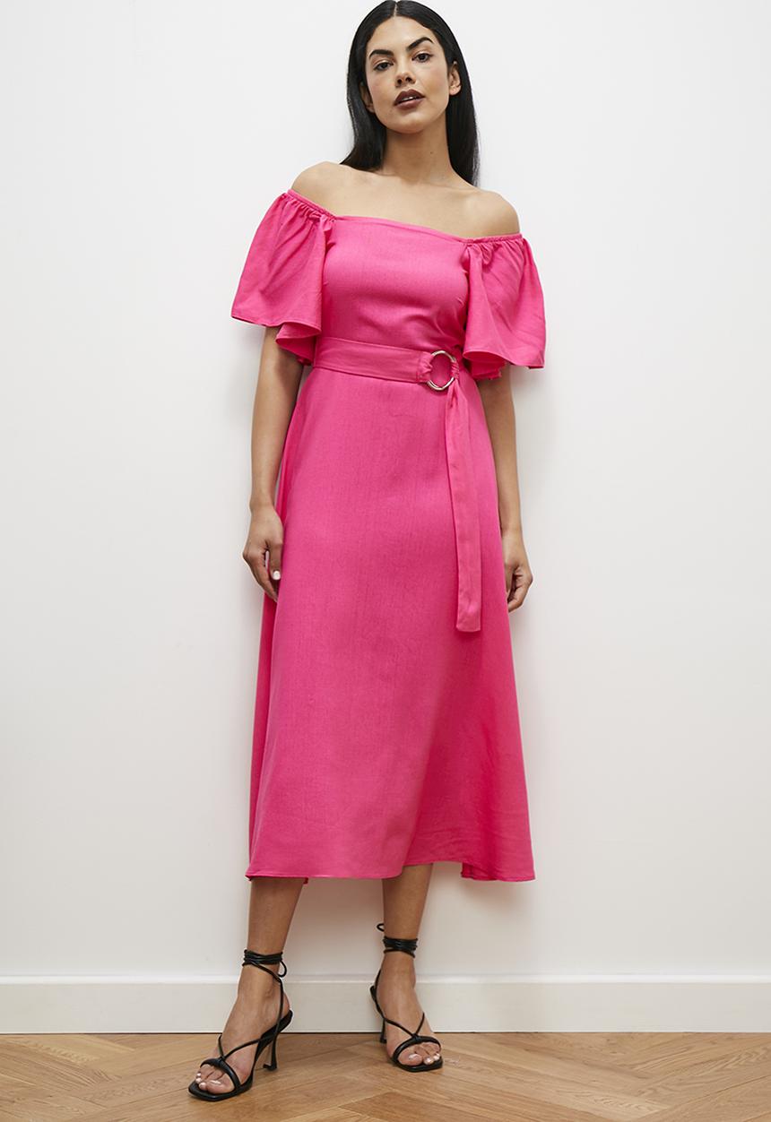 edit - Fit & flare with ruffle sleeve - pink