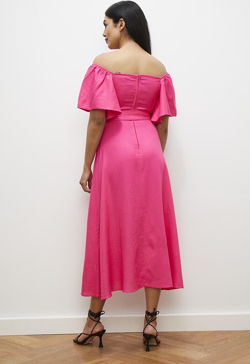 edit - Fit & flare with ruffle sleeve - pink