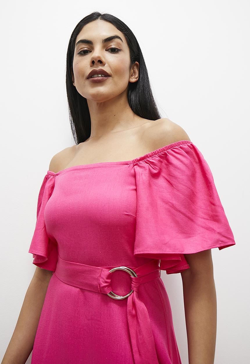 edit - Fit & flare with ruffle sleeve - pink