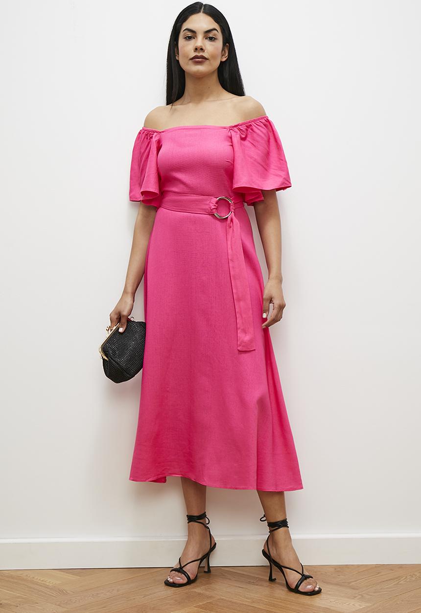 edit - Fit & flare with ruffle sleeve - pink