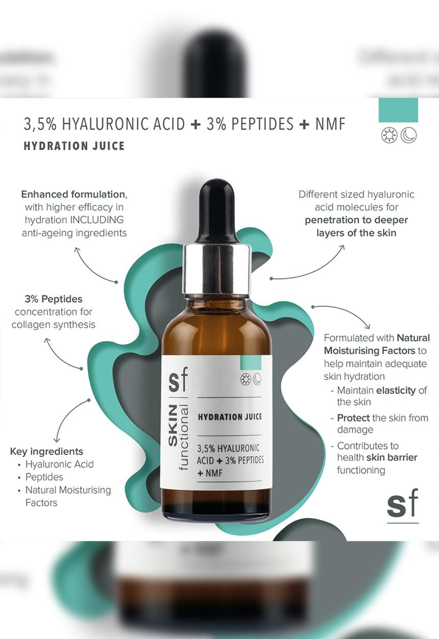 SKIN functional - 3,5% Hyaluronic Acid + 3% Peptides + NMF, Hydration Juice