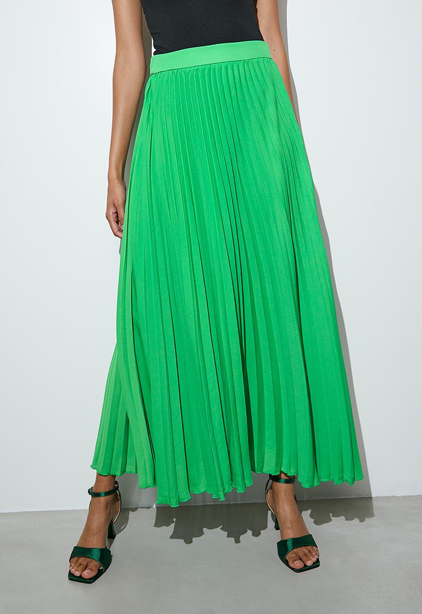 VELVET - Maxi pleated skirt - green