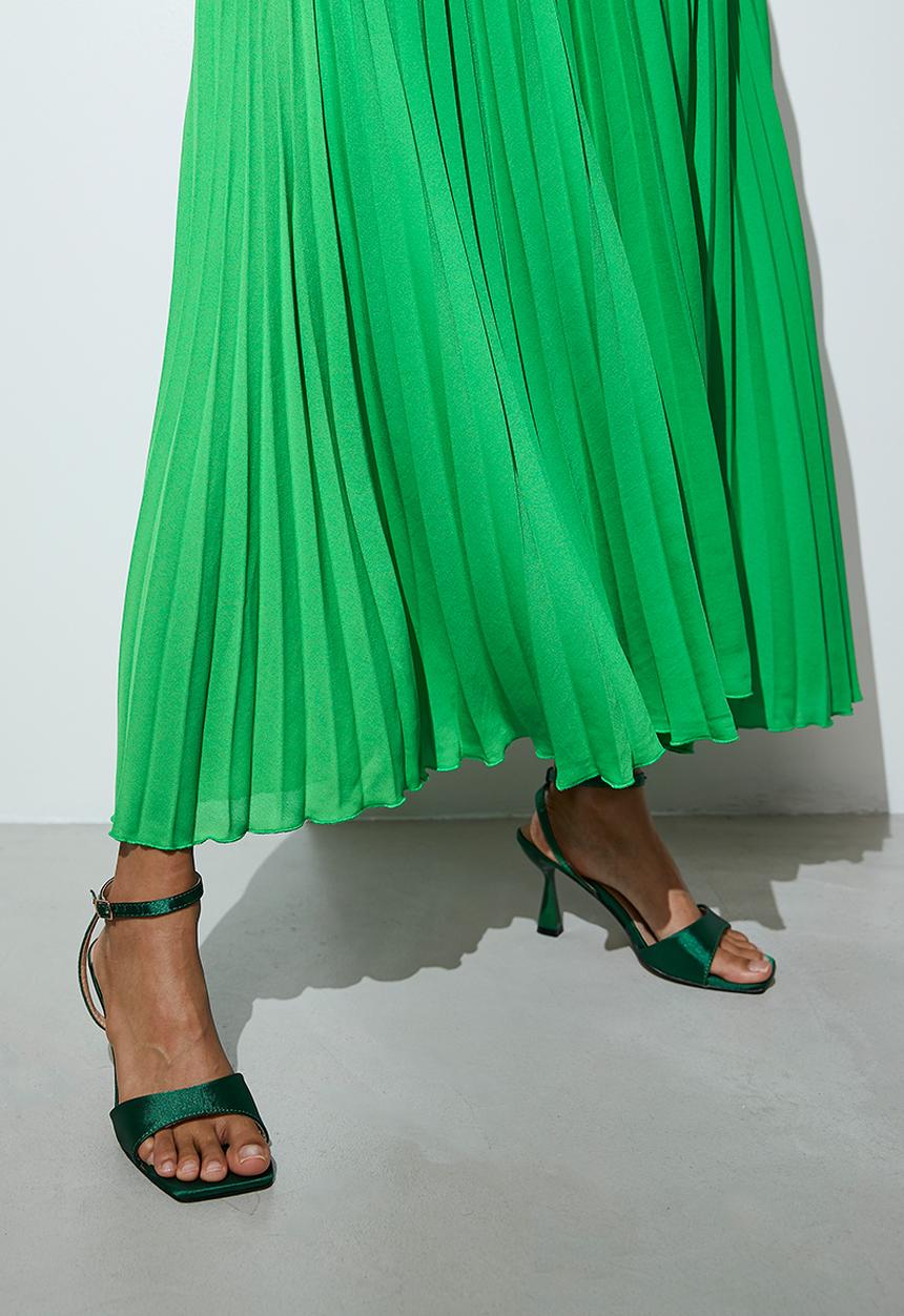 VELVET - Maxi pleated skirt - green
