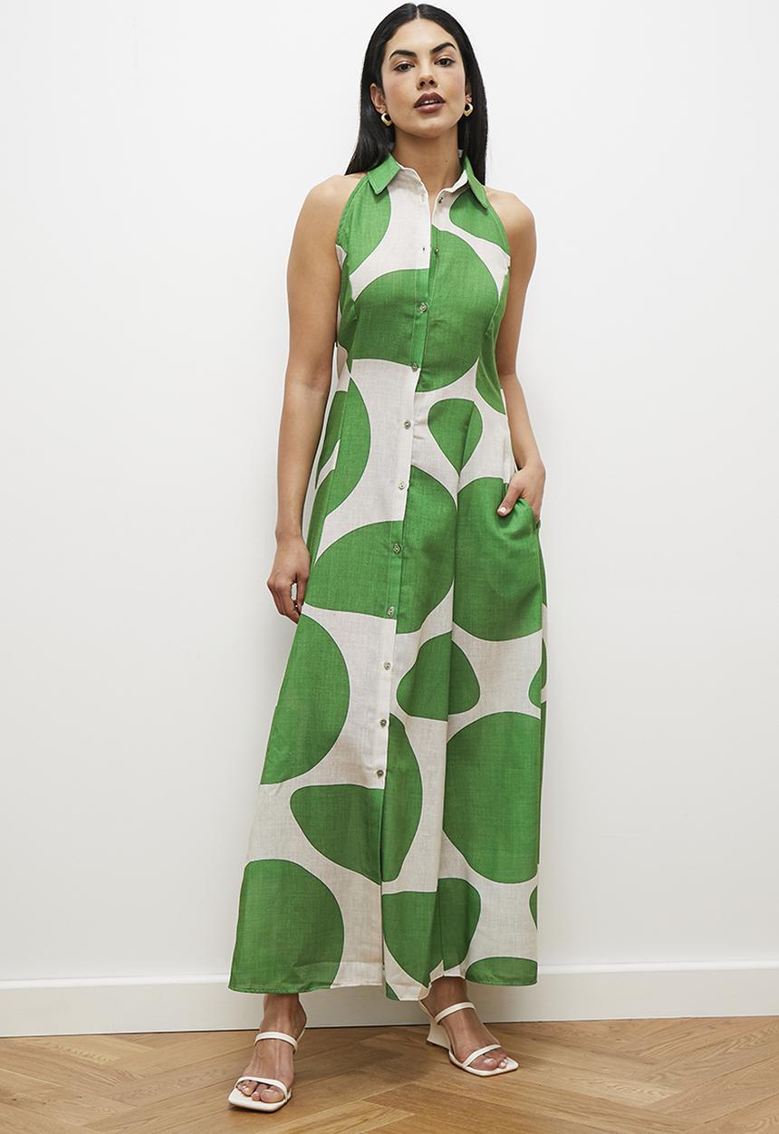 edit - Sleeveless maxi shirt dress - geo print