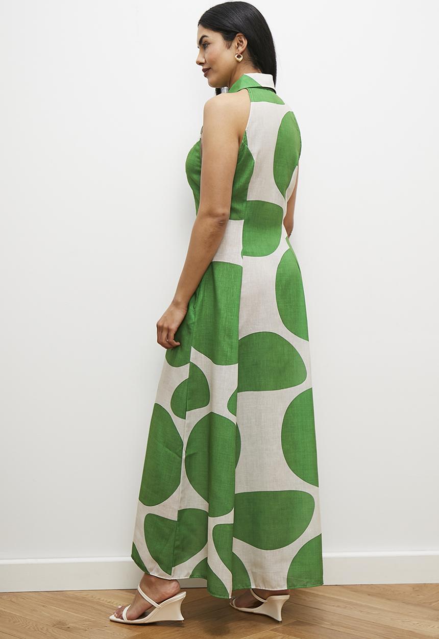 edit - Sleeveless maxi shirt dress - geo print