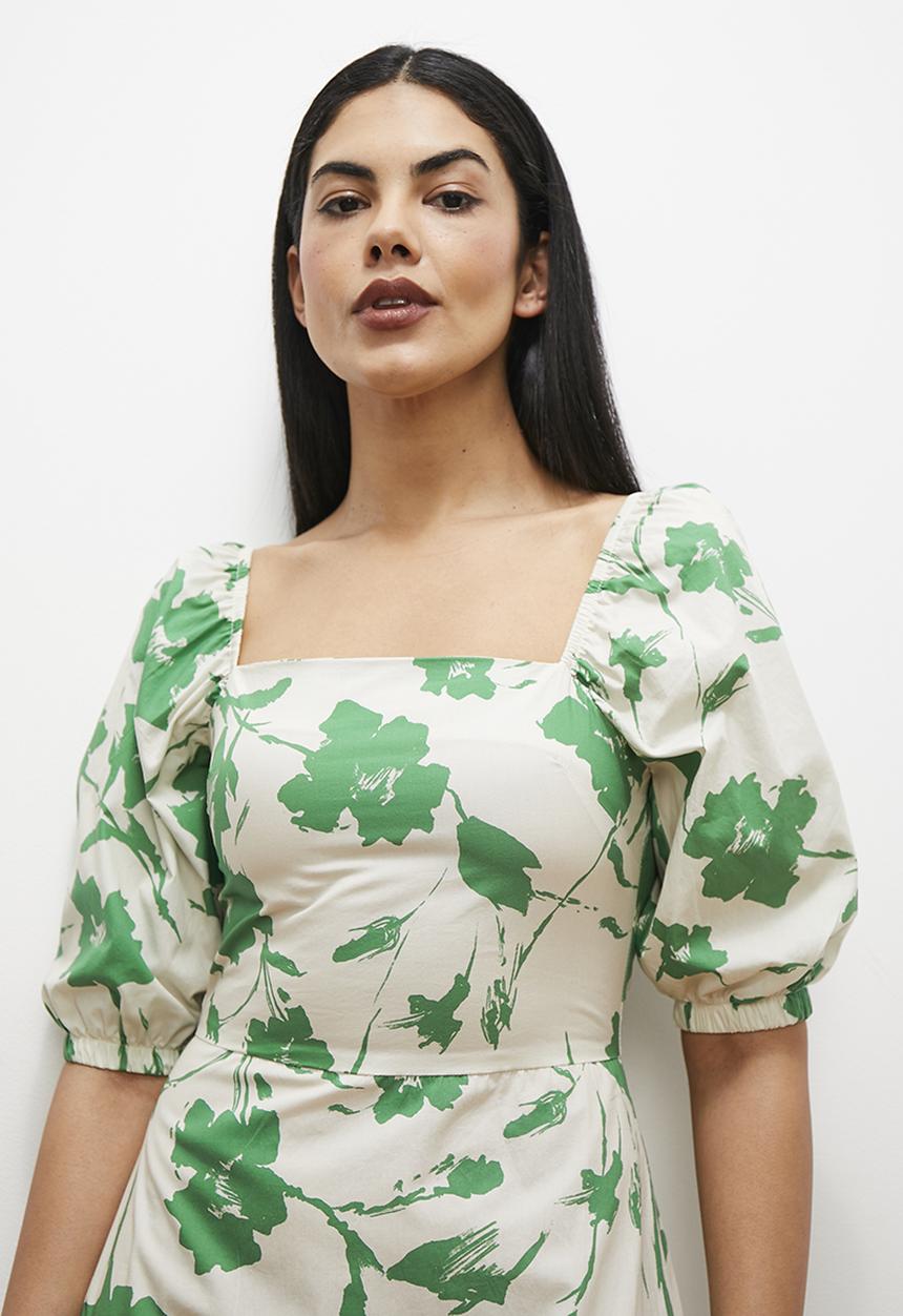 edit - Square neck fit and flare midi dress - green floral