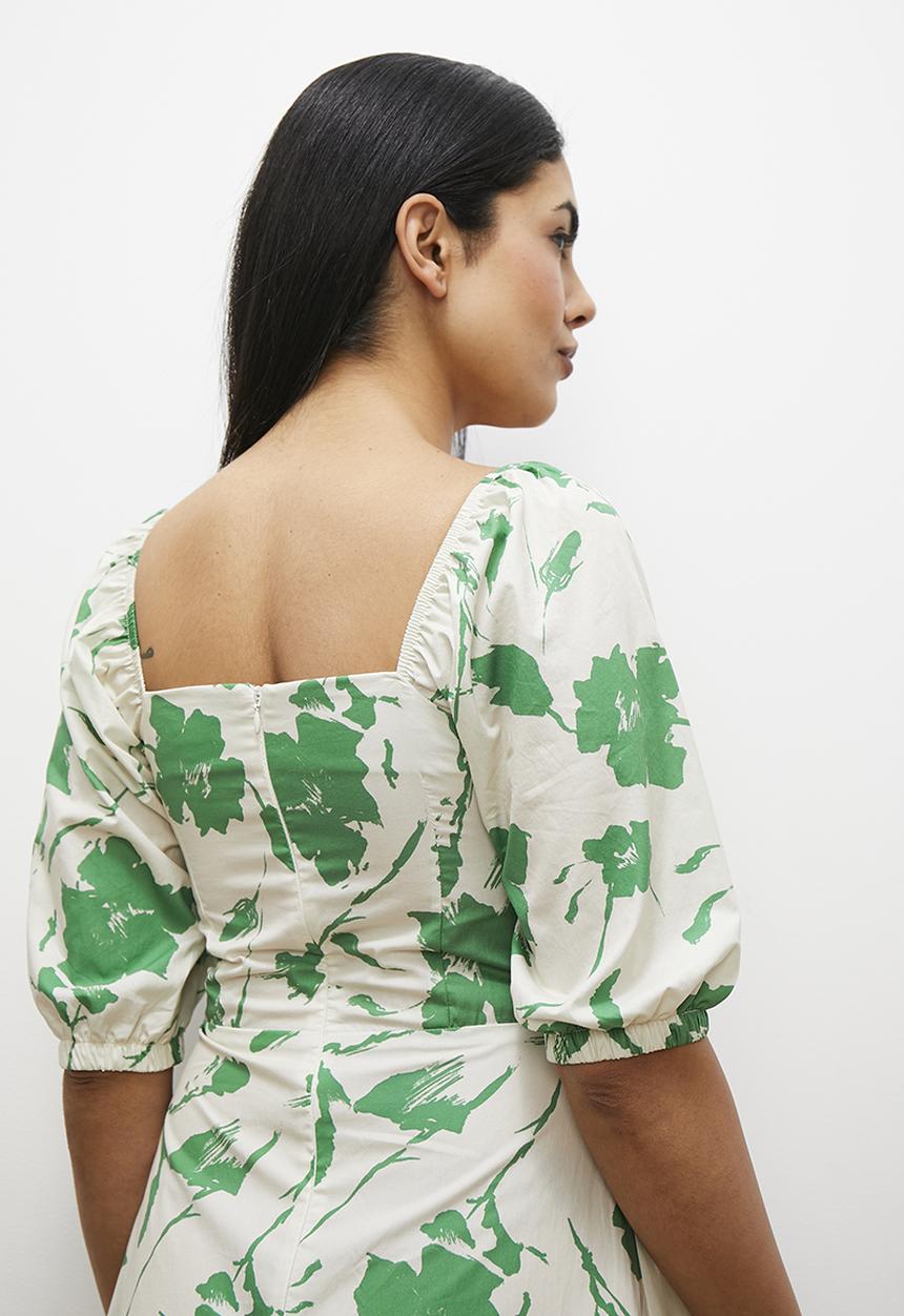 edit - Square neck fit and flare midi dress - green floral