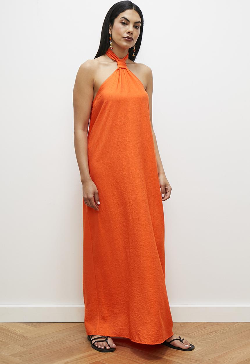 edit - Halter knot detail maxi dress - orange