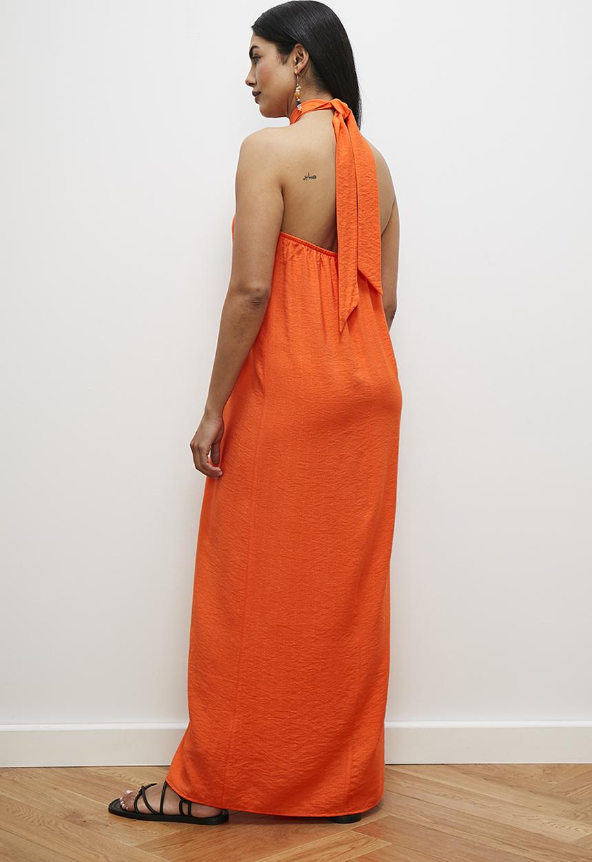 edit - Halter knot detail maxi dress - orange