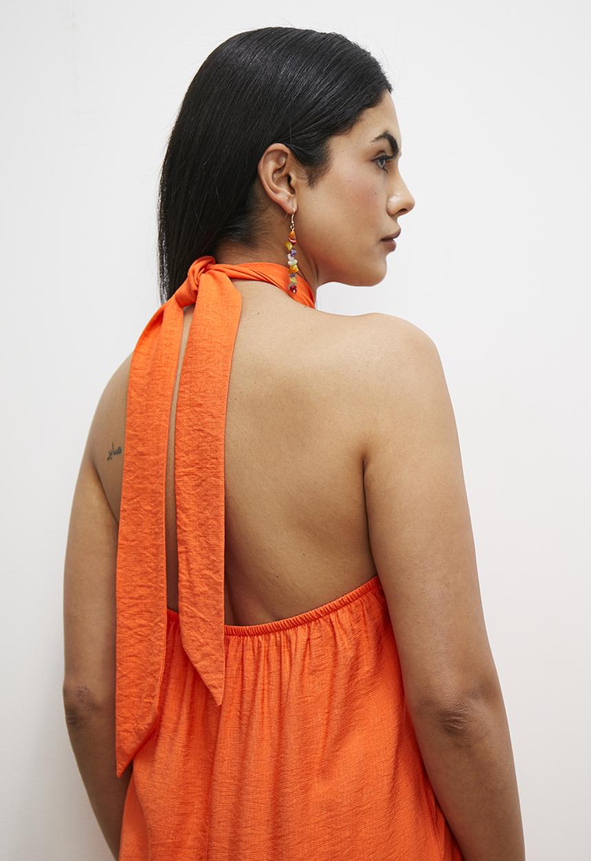 edit - Halter knot detail maxi dress - orange