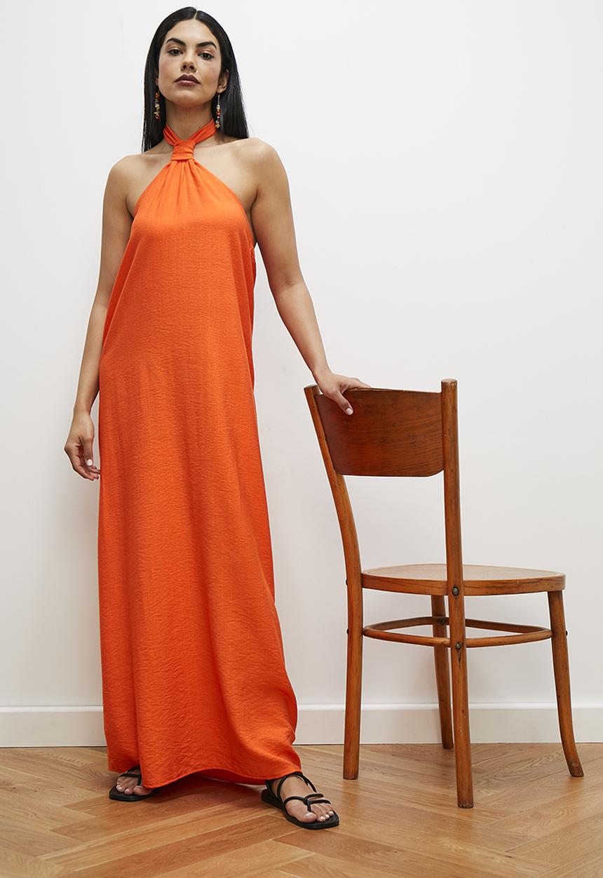 edit - Halter knot detail maxi dress - orange