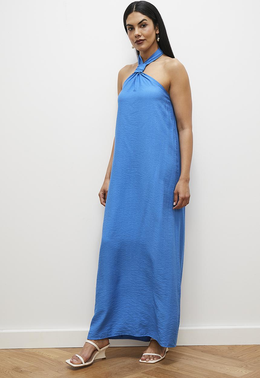 edit - Halter knot detail maxi dress - blue