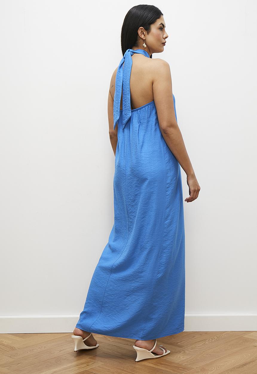 edit - Halter knot detail maxi dress - blue