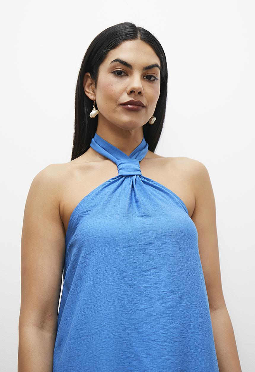 edit - Halter knot detail maxi dress - blue