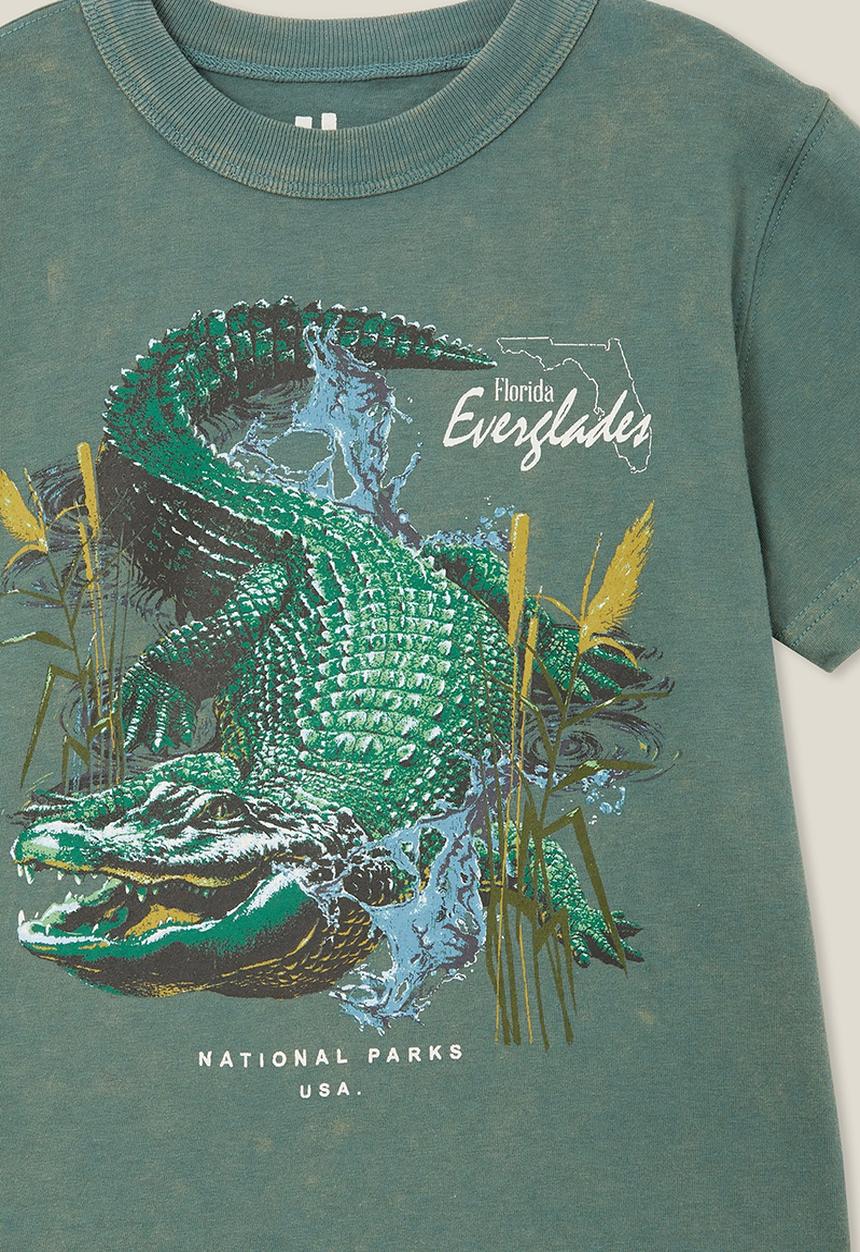 Cotton On - Jonny short sleeve print tee - turtle green/florida everglades croc