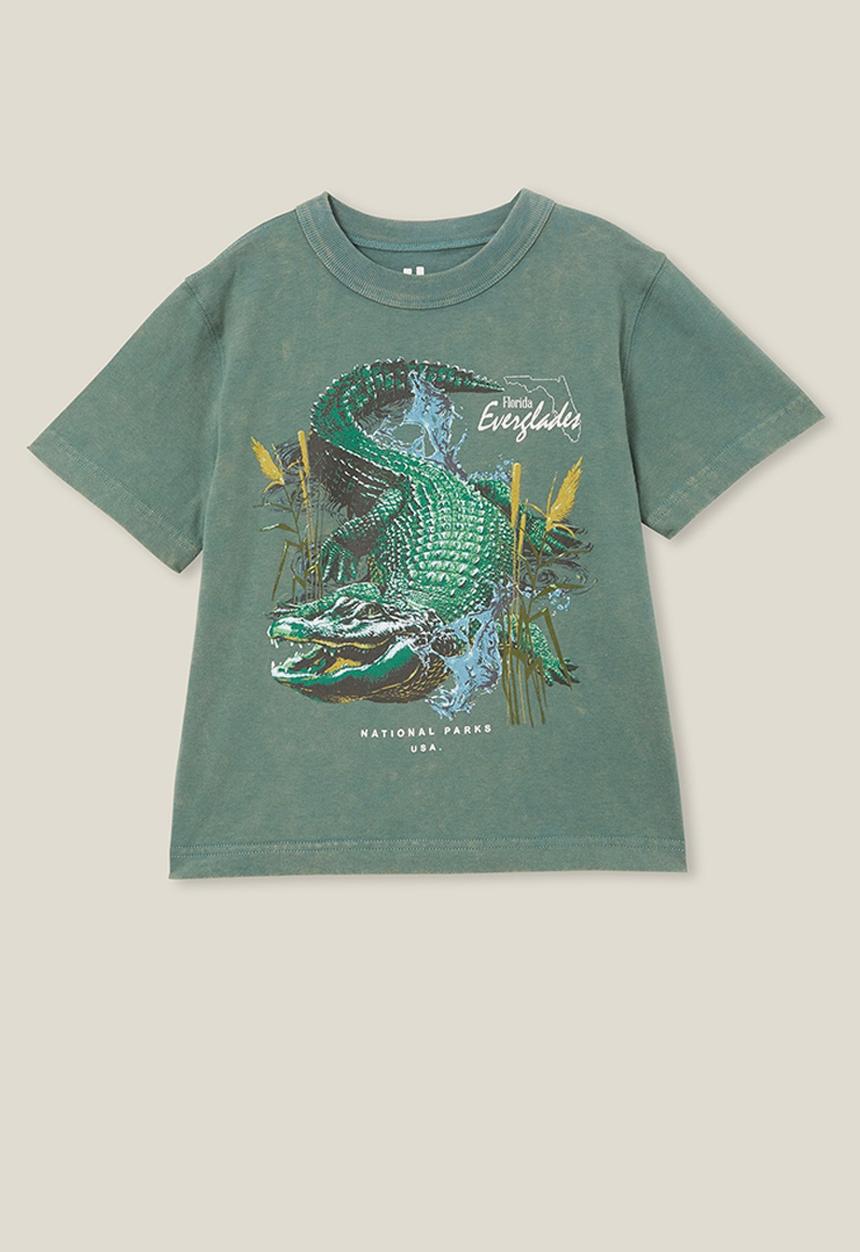 Cotton On - Jonny short sleeve print tee - turtle green/florida everglades croc