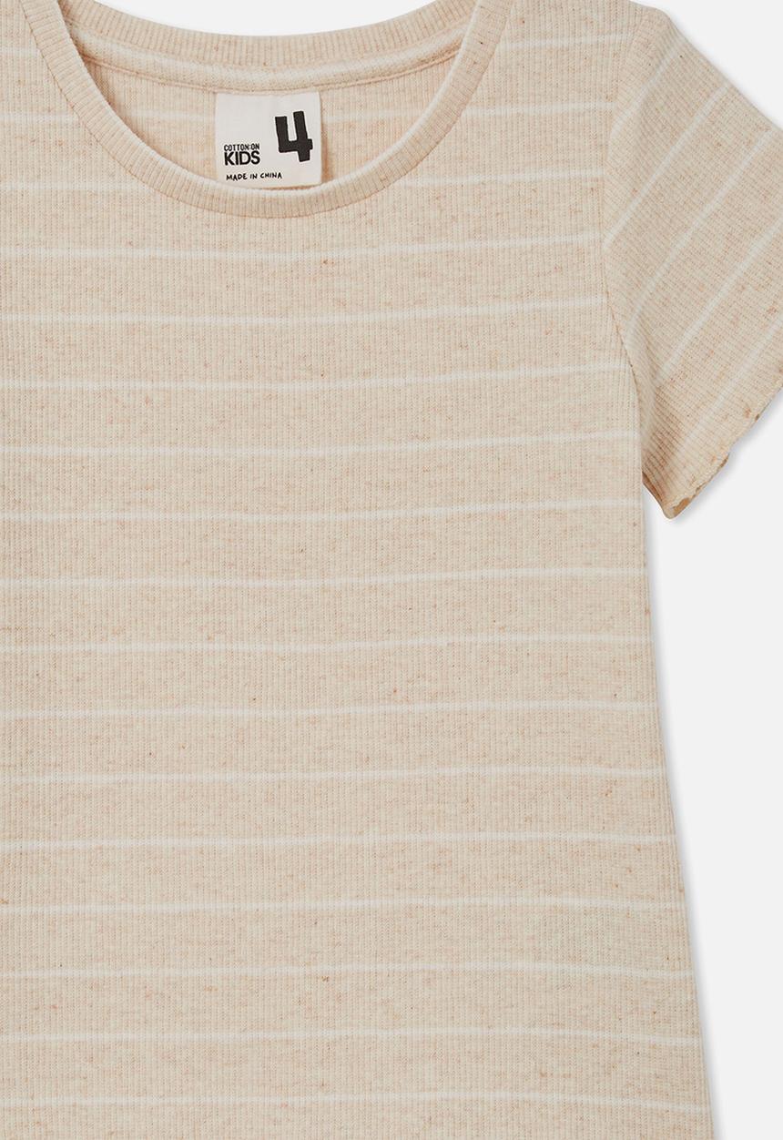 Cotton On - Raya rib baby tee - caramel marle/vanilla stripe