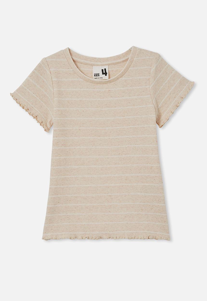 Cotton On - Raya rib baby tee - caramel marle/vanilla stripe