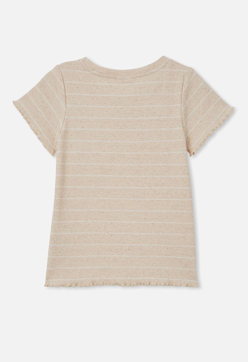 Cotton On - Raya rib baby tee - caramel marle/vanilla stripe