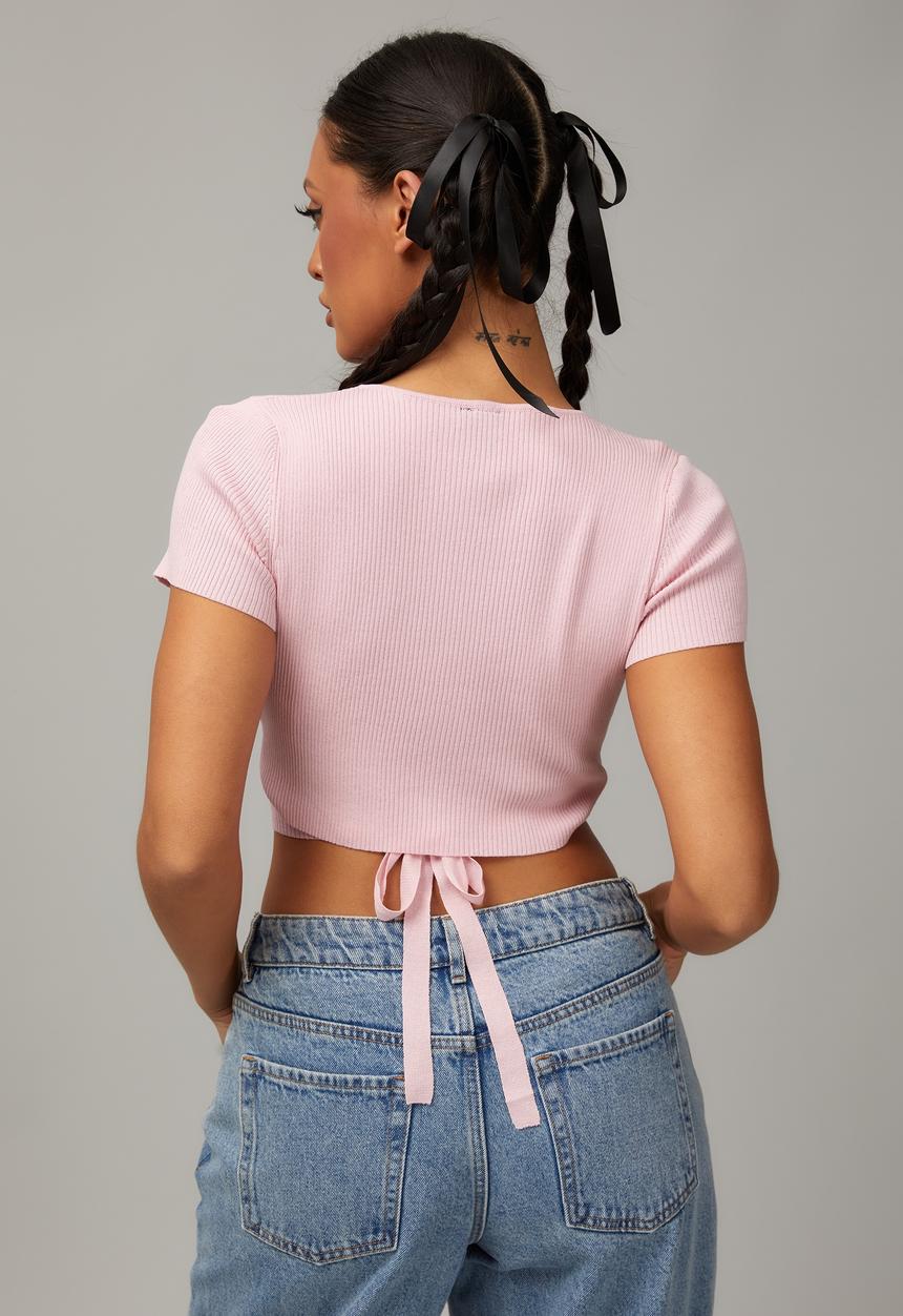 Factorie - Short sleeve knit wrap top - soft pink