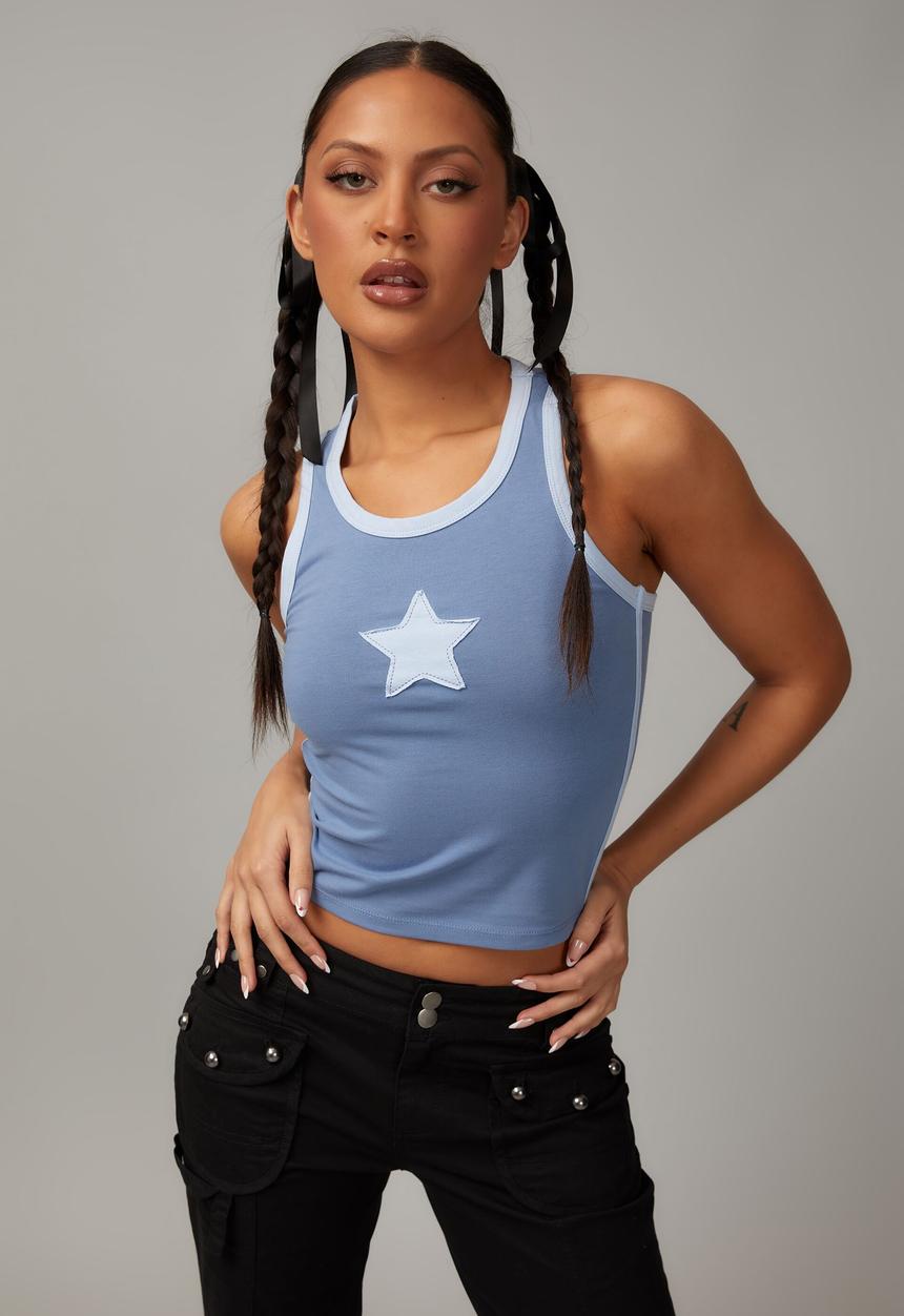 Factorie - Contrast bind racer tank- star/infinity blue