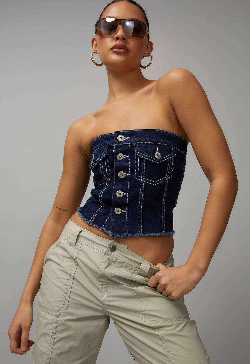 Factorie - Denim button through bandeau - indigo