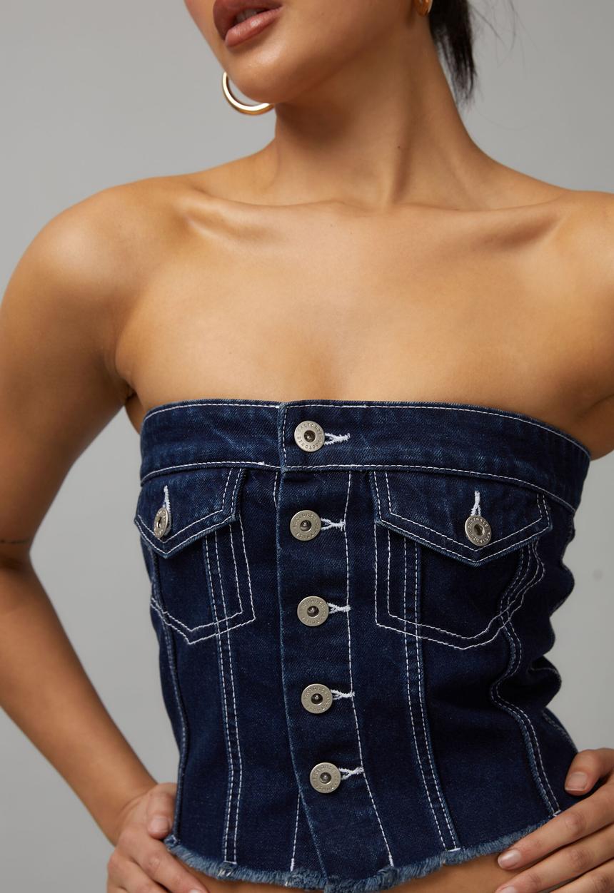 Factorie - Denim button through bandeau - indigo