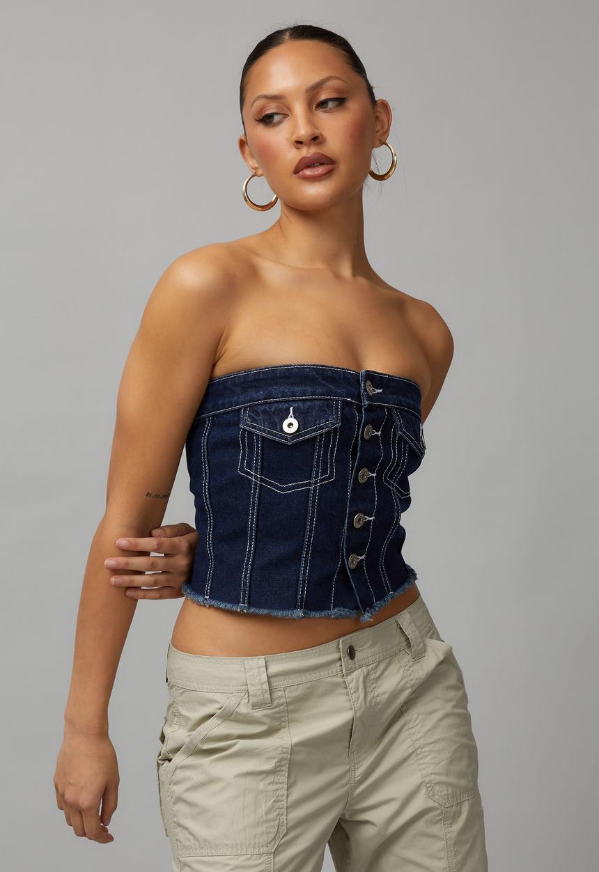 Factorie - Denim button through bandeau - indigo