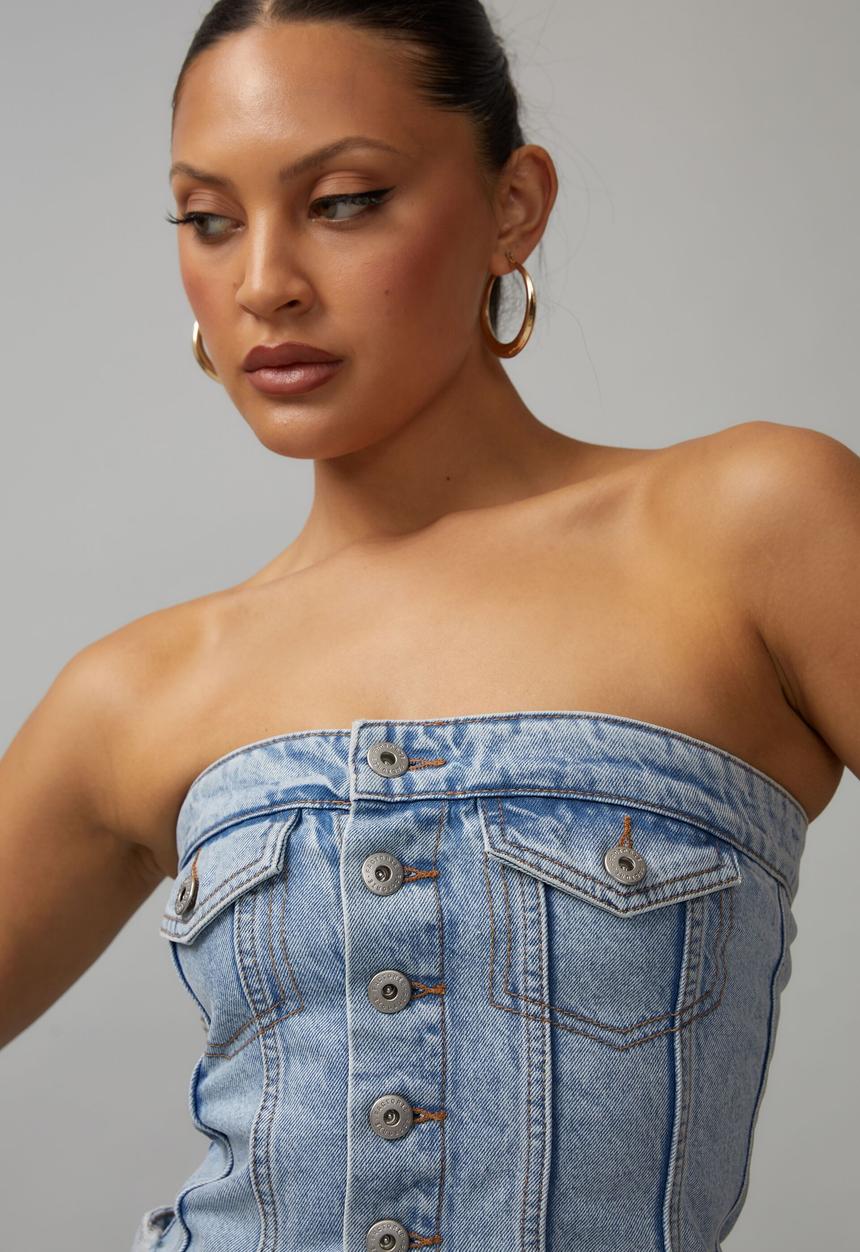 Factorie - Denim button through bandeau - noughties blue