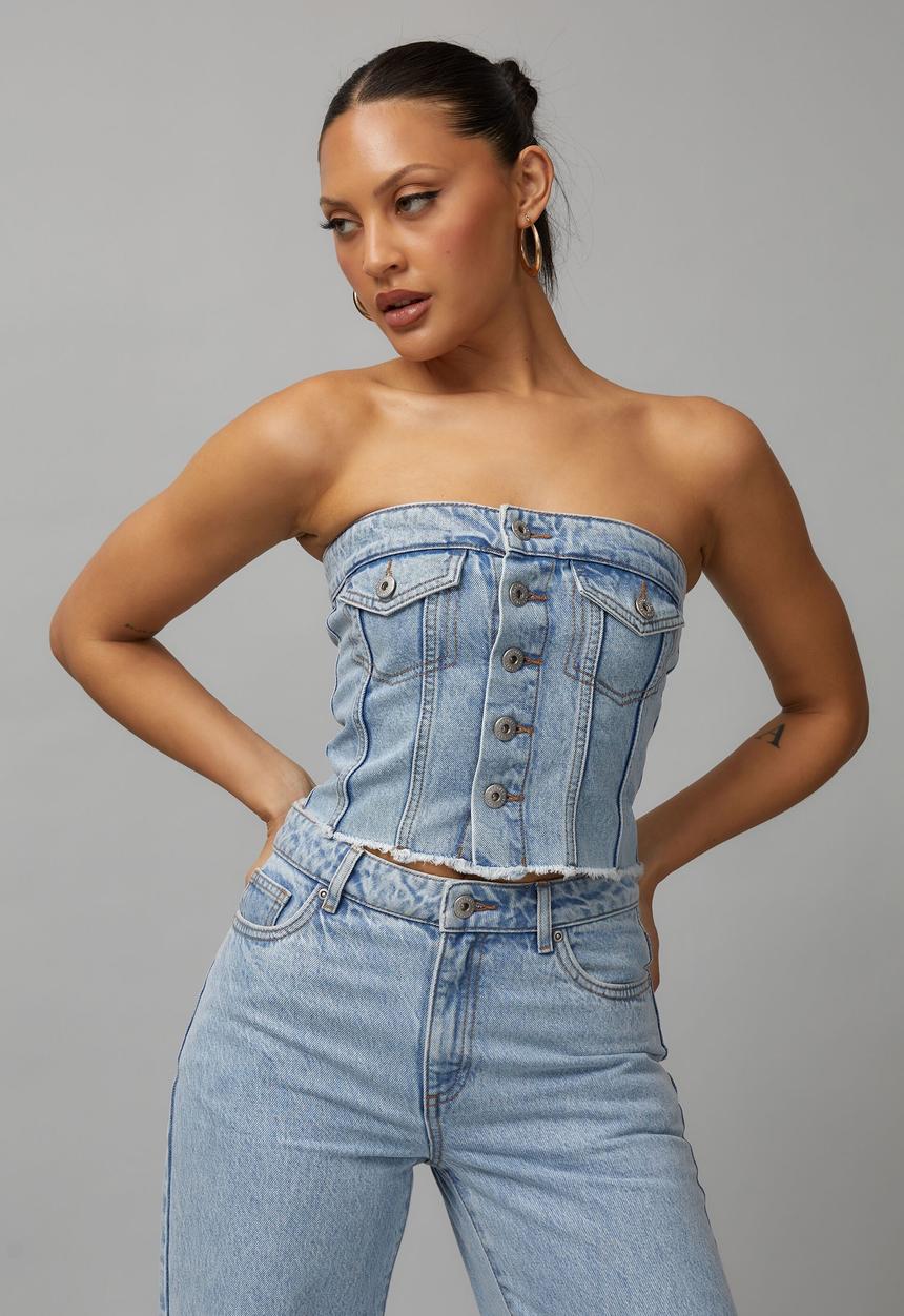 Factorie - Denim button through bandeau - noughties blue