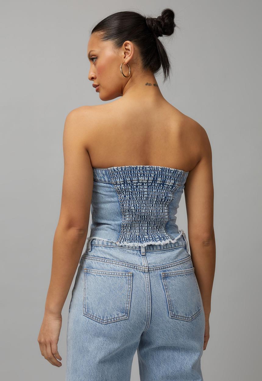 Factorie - Denim button through bandeau - noughties blue