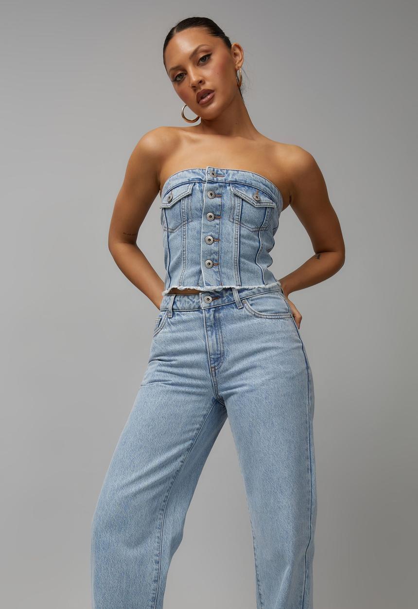 Factorie - Denim button through bandeau - noughties blue